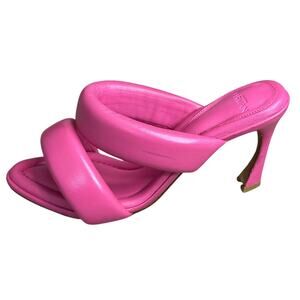 Alexandre Birman Hot Pink Lilla Leather Slide Sandals Heels Size 8.5 IT 38.5